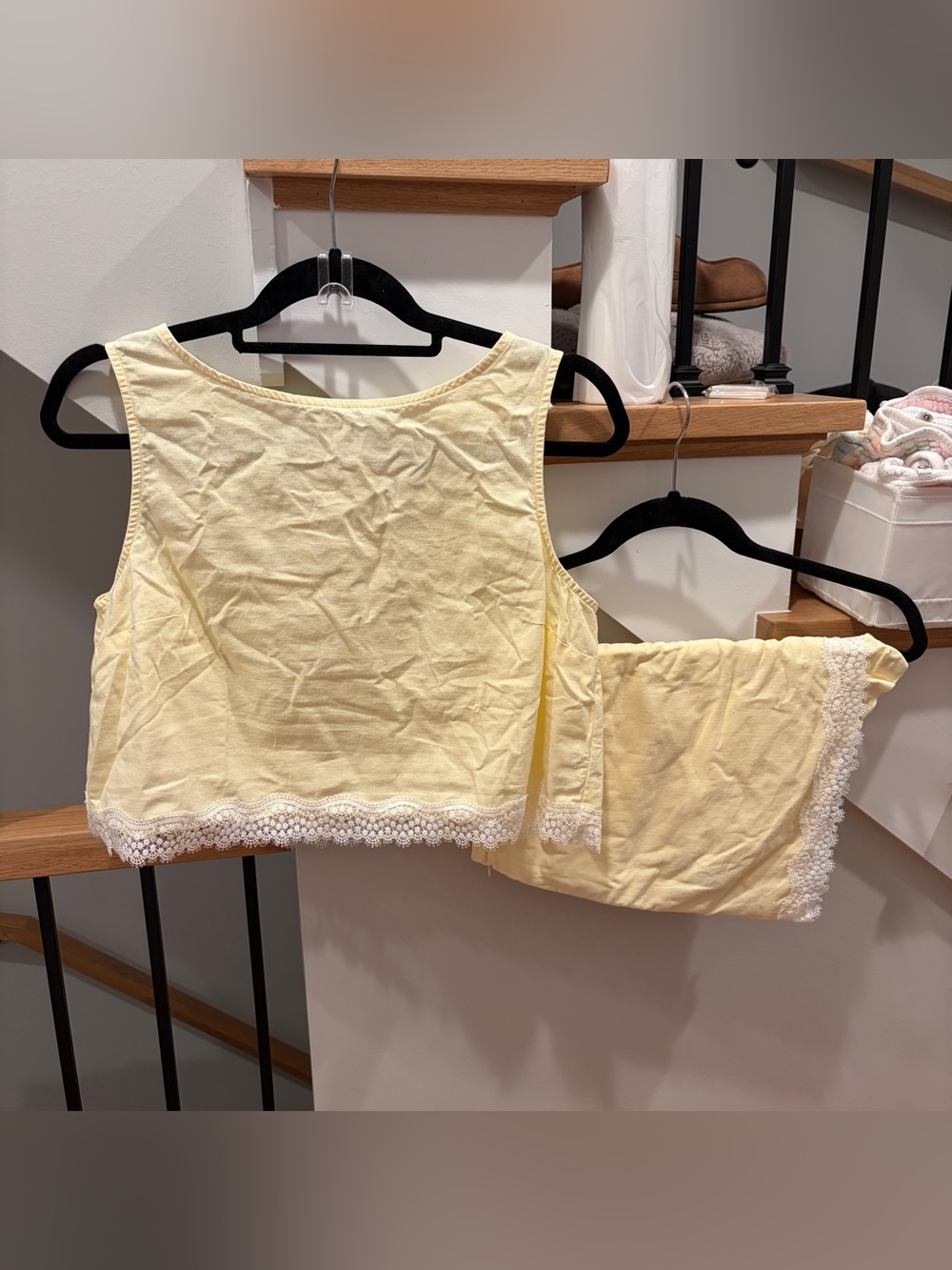 EUC GAP Linen-Blend Lace-Trim Shell Top M & Mini Skort S Maize Yellow Set